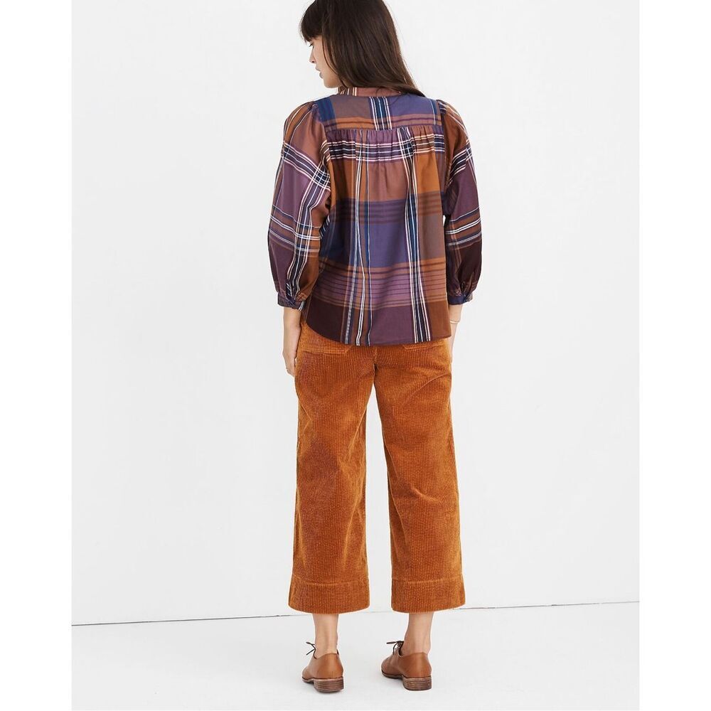 Madewell Plaid Button Down Shirt in Brown and Blue - Picture 2 of 4